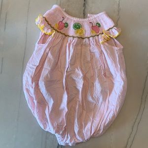 12M Pink Lemonade Smocked Bubble